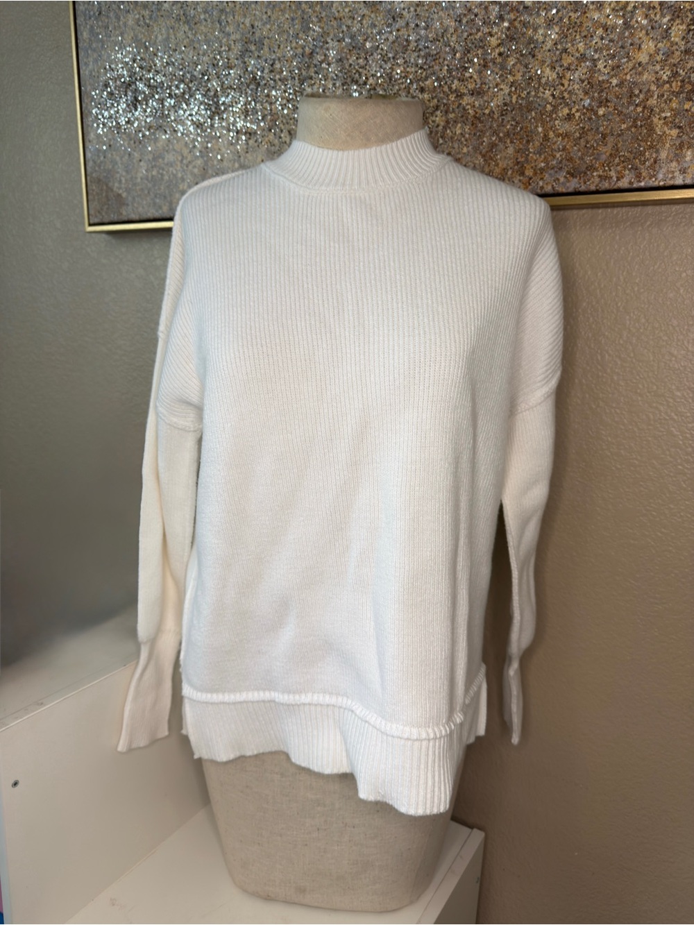 Moon & Madison White Mock Neck Ribbed Knit Sweater Size XS
